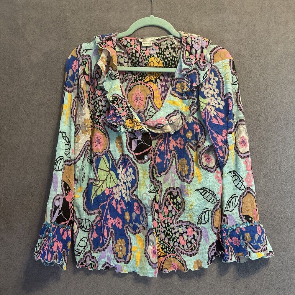 Alberto Makali Colorful Floral Ruffle Blouse